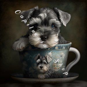 Miniature Schnauzer Teacup Puppy Portrait Art Decor poster